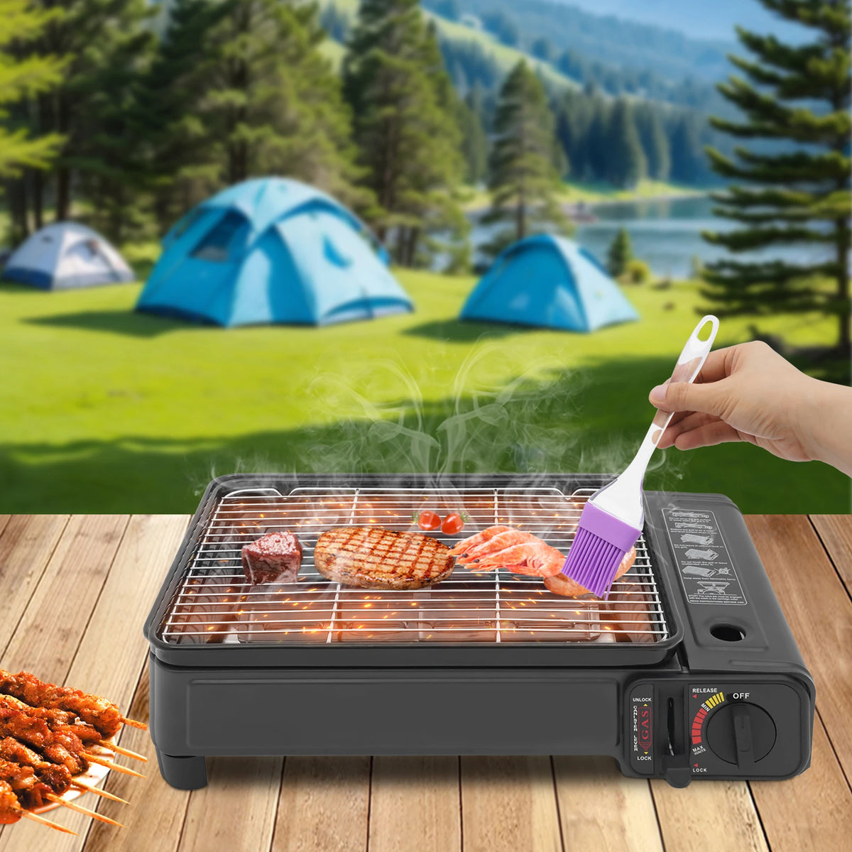 Portable 2.2KW Butane Grill Stove with Case Tabletop Gas Burner for LPG & 220g Butane Canister Outdoor Camping Picnic Gear