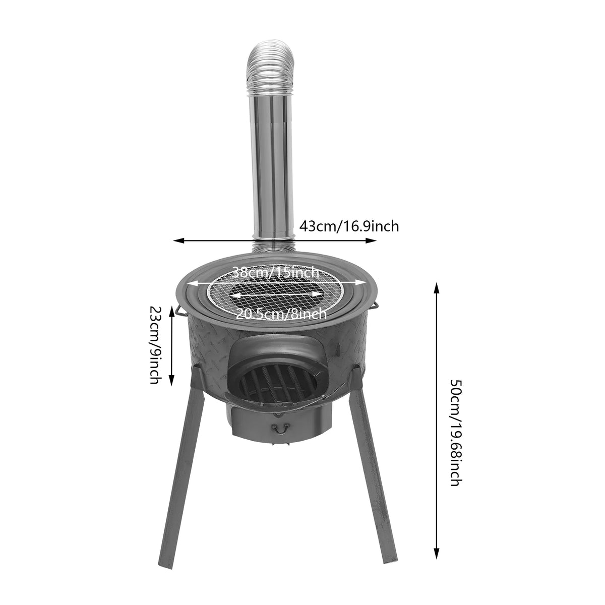 Wood Burning Stove, Outdoor Camping Stove with 3 Burner Rings, 16.9 Inch Heavy Duty Steel for BBQ Cooking Garden Patio