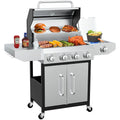 BESTFIRE 4 Burner Gas Grill 60000 BTU Propane BBQ Stainless Steel 647 Sq In Cast Iron Grates Side Burner Storage Cabinet Patio